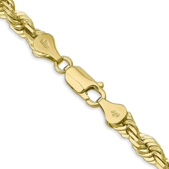 Cadena de Cuerda en Oro Amarillo de 10K, 5.5 mm con Corte Diamante y Broche de Langosta (Estilo Fancy)