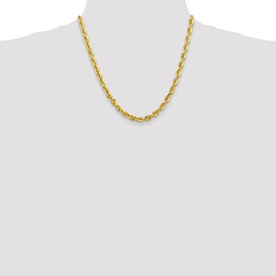 Cadena de Cuerda de Oro Amarillo 10k 20 Pulgadas 5.5mm con Corte Diamante y Cierre tipo Langosta