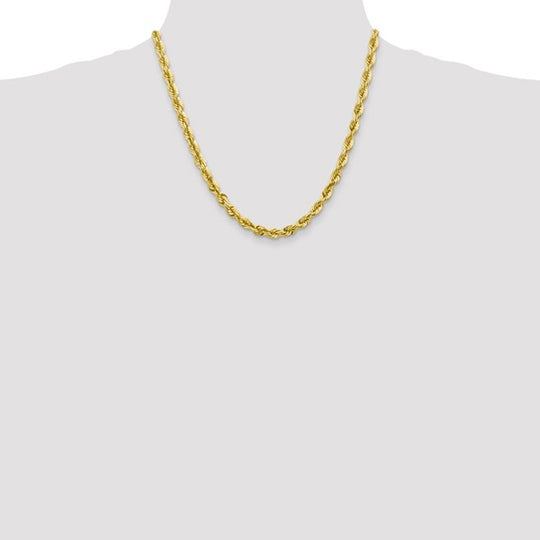 Cadena de Cuerda de Oro Amarillo 10k 20 Pulgadas 5.5mm con Corte Diamante y Cierre tipo Langosta