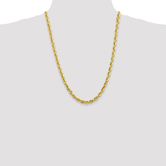 Cadena de Cuerda en Oro Amarillo de 10K, 5.5 mm con Corte Diamante y Broche de Langosta (Estilo Fancy)