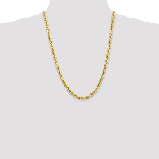 Cadena de Cuerda en Oro Amarillo de 10K, 5.5 mm con Corte Diamante y Broche de Langosta (Estilo Fancy)