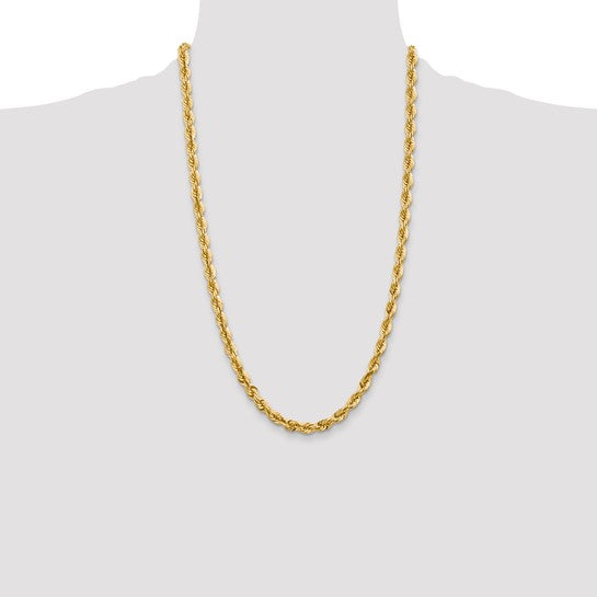 Cadena de Oro Amarillo de 10K, 5.5mm, Rope con Corte Diamante y Cierre de Langosta