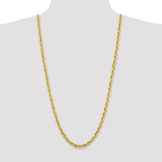 Cadena de Cuerda de Oro Amarillo 10k 30 Pulgadas 5.5mm con Corte Diamante y Cierre Tipo Langosta