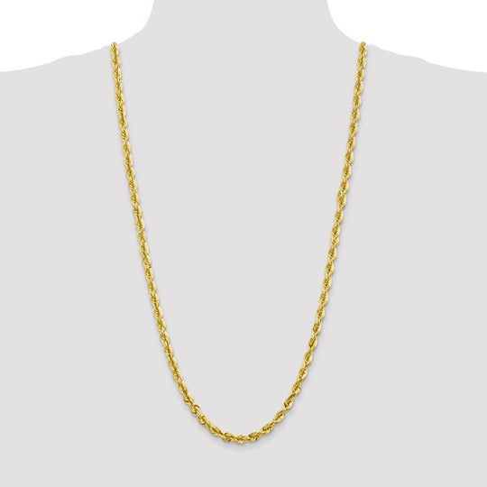 Cadena de Cuerda de Oro Amarillo 10k 30 Pulgadas 5.5mm con Corte Diamante y Cierre Tipo Langosta