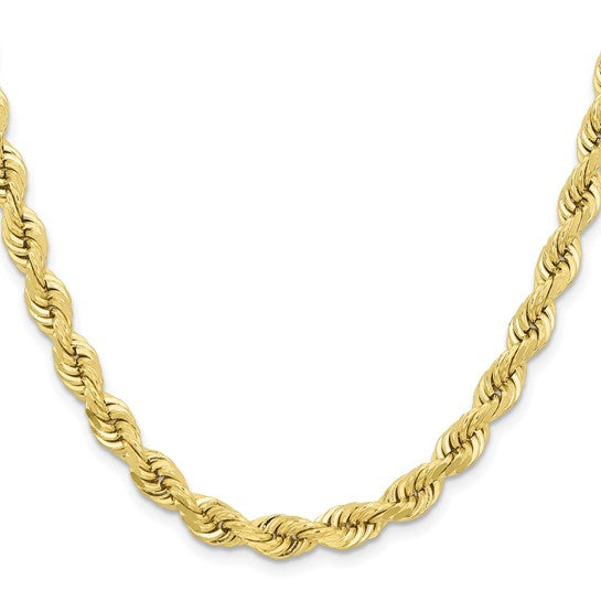 Cadena de Cuerda 10K Oro Amarillo de 6.5mm Diamantada - 22 Pulgadas
