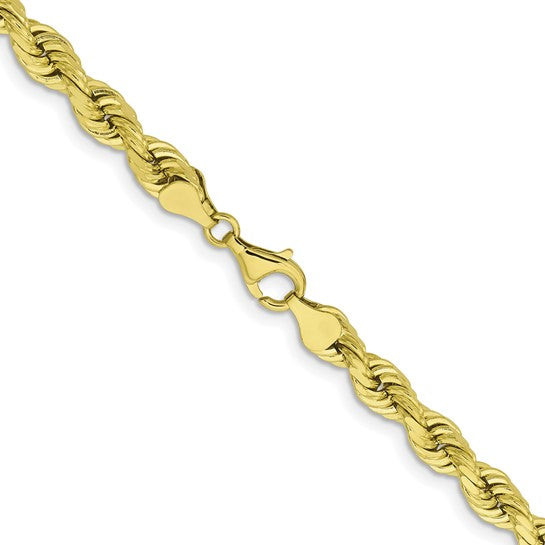 Cadena de Cuerda de Oro Amarillo de 10k de 6.5mm con Corte Diamante y Cierre de Langosta (Estilo Elegante)