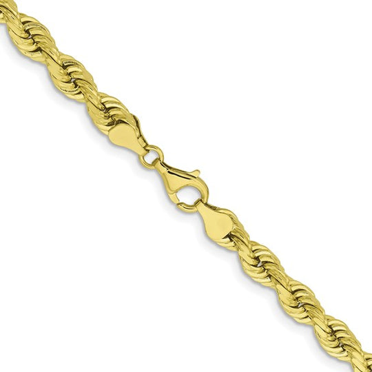 Cadena de Cuerda de Oro Amarillo de 10k de 6.5mm con Corte Diamante y Cierre de Langosta (Estilo Elegante)