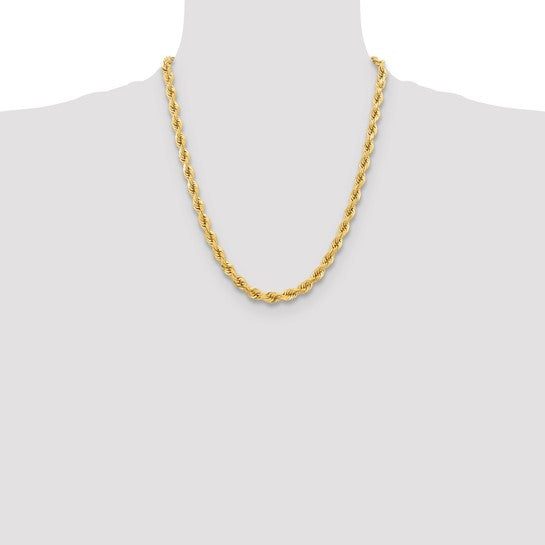 Cadena de Cuerda 10K Oro Amarillo de 6.5mm Diamantada - 22 Pulgadas