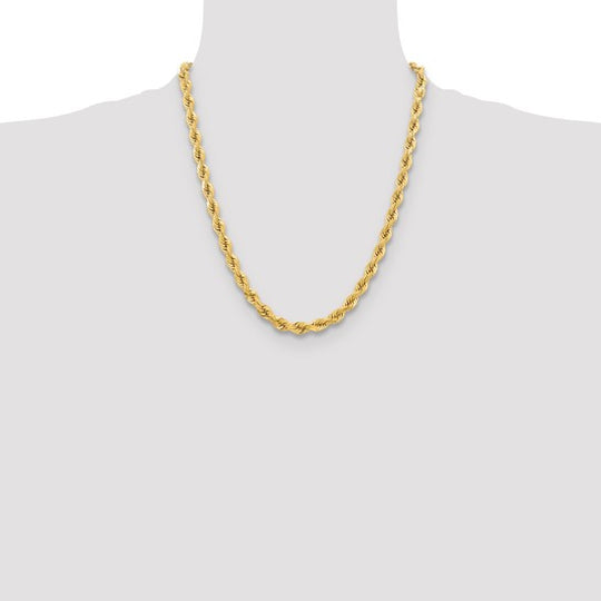 Cadena de Cuerda 10K Oro Amarillo de 6.5mm Diamantada - 22 Pulgadas