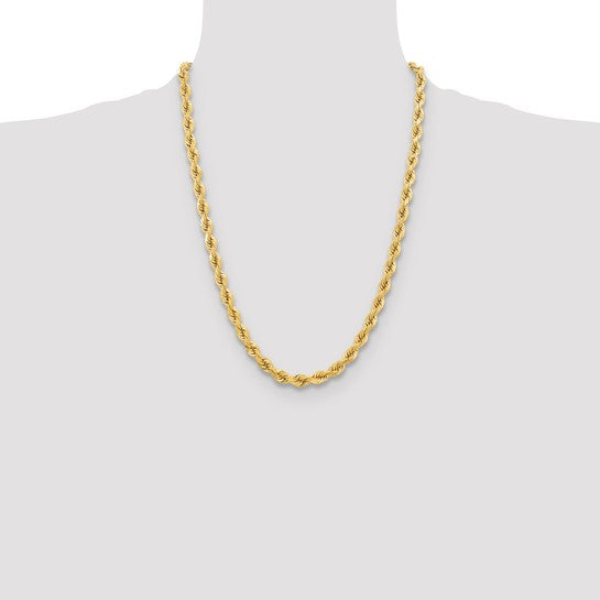 Cadena de Cuerda de Oro Amarillo de 10k de 6.5mm con Corte Diamante y Cierre de Langosta (Estilo Elegante)