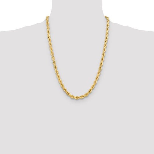 Cadena de Cuerda de Oro Amarillo de 10k de 6.5mm con Corte Diamante y Cierre de Langosta (Estilo Elegante)