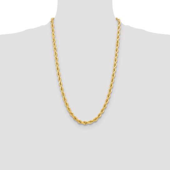 Cadena de Cuerda Diamantada 10K Oro Amarillo de 6.5mm - 26 Pulgadas