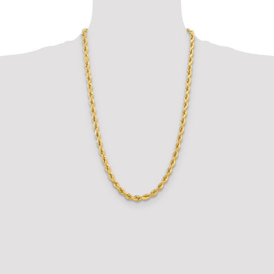 Cadena de Cuerda Diamantada 10K Oro Amarillo de 6.5mm - 26 Pulgadas