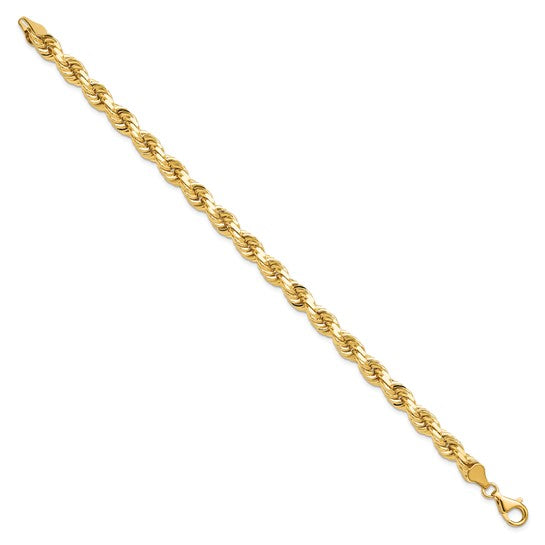 Tobillera de Cadena de Cuerda de Oro Amarillo de 10K de 6.5 mm con Corte Diamante