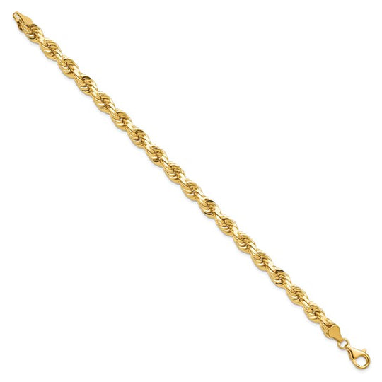 Tobillera de Cadena de Cuerda de Oro Amarillo de 10K de 6.5 mm con Corte Diamante