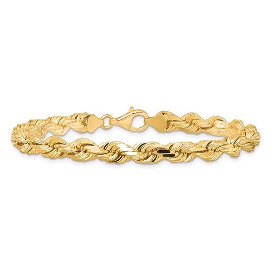 Tobillera de Cadena de Cuerda de Oro Amarillo de 10K de 6.5 mm con Corte Diamante