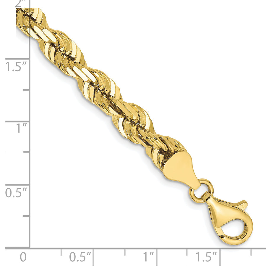 Tobillera de Cadena de Cuerda de Oro Amarillo de 10K de 6.5 mm con Corte Diamante