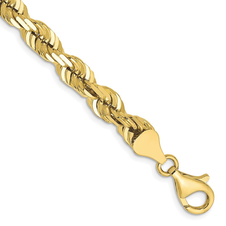 Tobillera de Cadena de Cuerda de Oro Amarillo de 10K de 6.5 mm con Corte Diamante