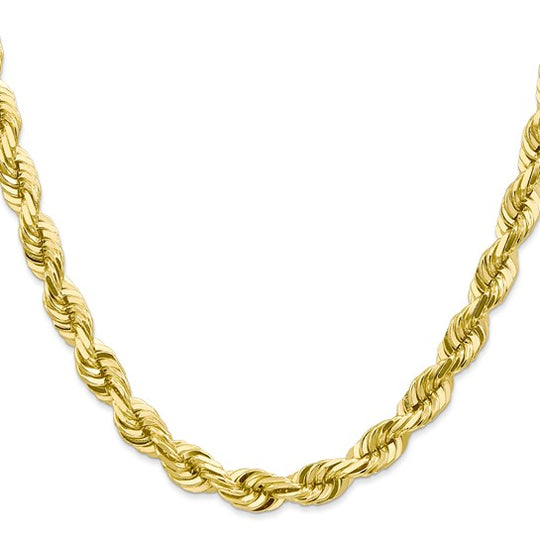 Cadena de Cuerda de Oro Amarillo 10k 22 pulgadas 7mm con Corte Diamante y Cierre tipo Langosta