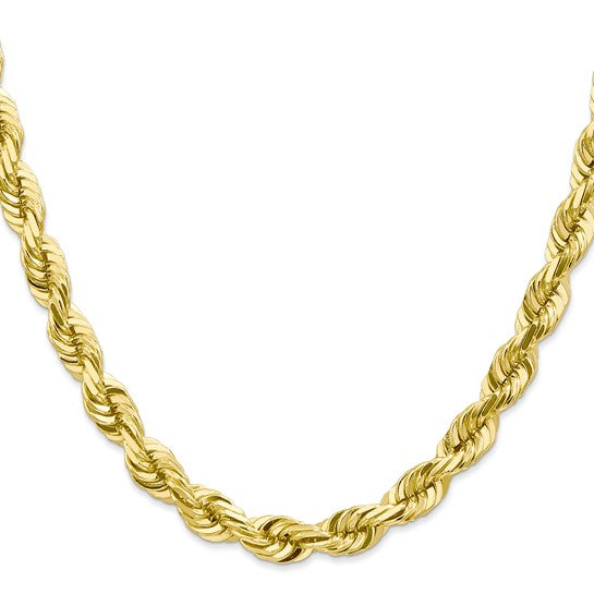 Cadena de Cuerda de Oro Amarillo 10k 22 pulgadas 7mm con Corte Diamante y Cierre tipo Langosta