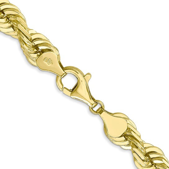 Cadena de Cuerda de Oro Amarillo 10k 22 pulgadas 7mm con Corte Diamante y Cierre tipo Langosta