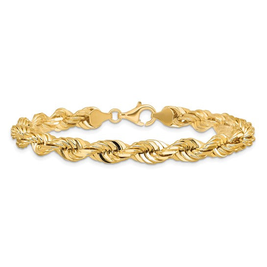 Pulsera de Oro Amarillo de 10K con Diseño de Cuerda de 7 mm y Corte Diamante