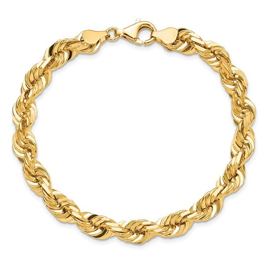 Pulsera de Oro Amarillo de 10K con Diseño de Cuerda de 7 mm y Corte Diamante