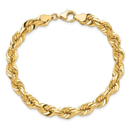 Pulsera de Oro Amarillo de 10K con Diseño de Cuerda de 7 mm y Corte Diamante