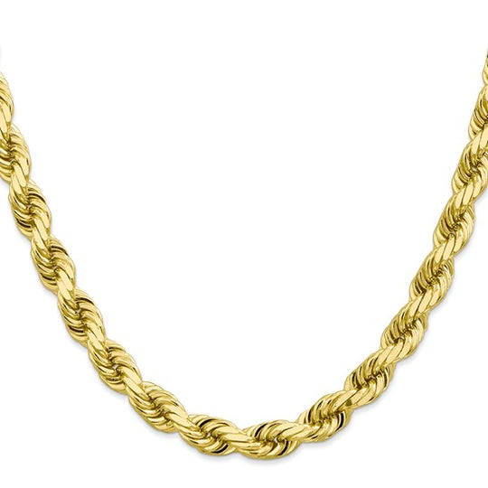 Cadena de Cuerda de Oro Amarillo de 10K – 24 Pulgadas, 8 mm con Cierre Langosta