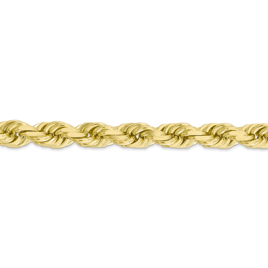Cadena de Cuerda de Oro Amarillo de 10K – 24 Pulgadas, 8 mm con Cierre Langosta