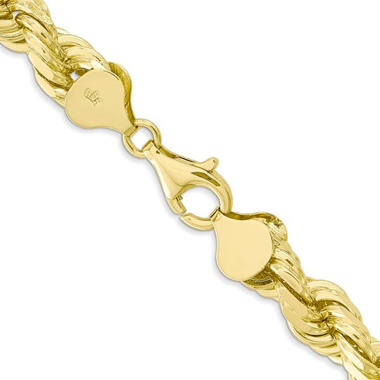 Cadena de Cuerda de Oro Amarillo de 10K – 24 Pulgadas, 8 mm con Cierre Langosta