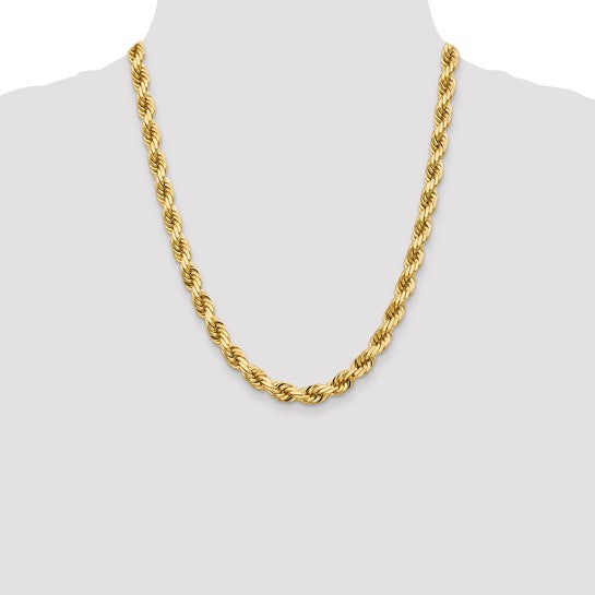 Cadena de Oro Amarillo de 10K, 22 Pulgadas, 8mm, Rope con Corte Diamante y Cierre de Langosta