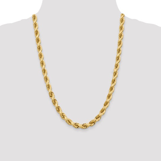 Cadena de Cuerda de Oro Amarillo de 10K – 24 Pulgadas, 8 mm con Cierre Langosta
