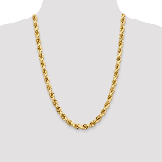 Cadena de Cuerda de Oro Amarillo de 10K – 24 Pulgadas, 8 mm con Cierre Langosta