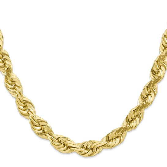 Cadena de Cuerda Corte Diamante en Oro Amarillo de 10K – 10 mm, 22 Pulgadas, con Broche Langost