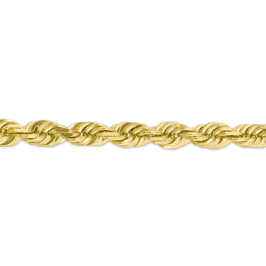 Cadena de Cuerda Corte Diamante en Oro Amarillo de 10K – 10 mm, 22 Pulgadas, con Broche Langost