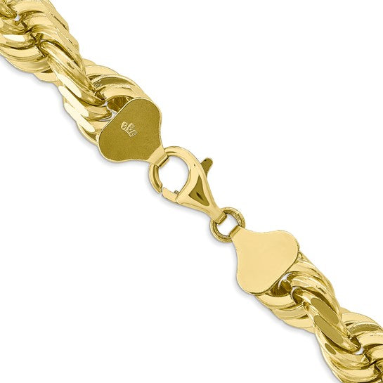 Cadena de Oro Amarillo de 10K, 24 Pulgadas, 10mm, Rope con Corte Diamante y Cierre de Langosta