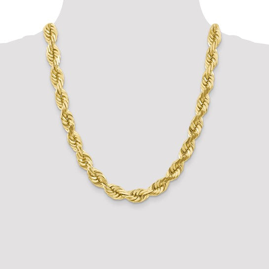 Cadena de Cuerda Corte Diamante en Oro Amarillo de 10K – 10 mm, 22 Pulgadas, con Broche Langost