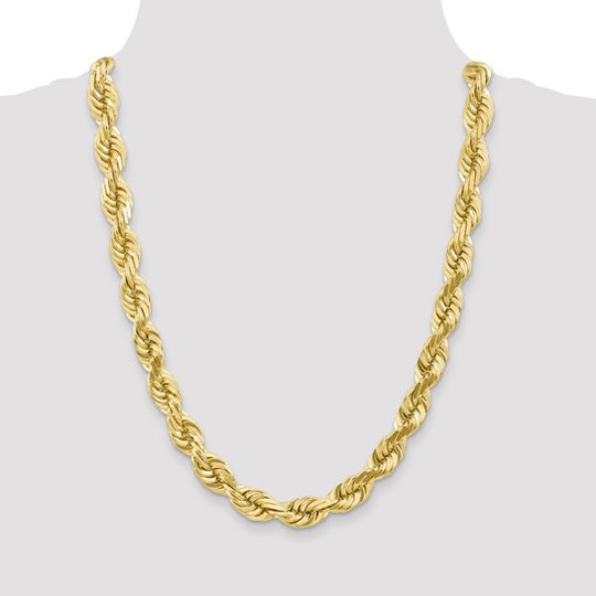 Cadena de Oro Amarillo de 10K, 24 Pulgadas, 10mm, Rope con Corte Diamante y Cierre de Langosta