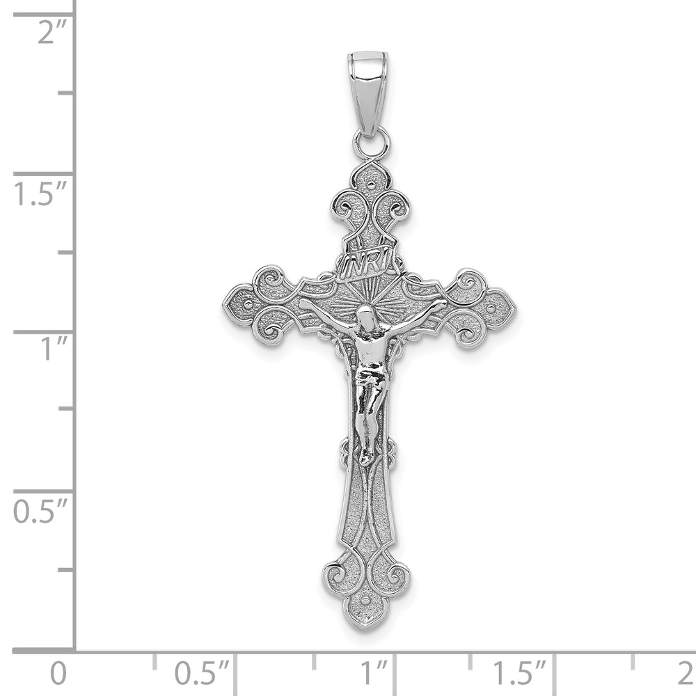 INRI Crucifix Pendant with Fleur-de-Lis and Polished Texture in 10K White Gold
