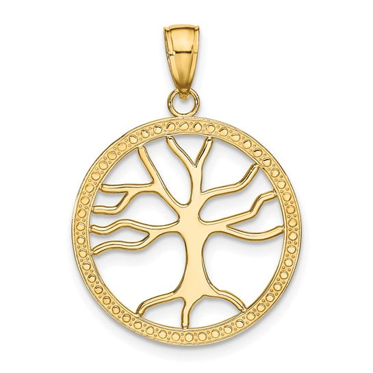 Large Tree of Life Pendant in Round Frame in 10K Yellow Gold