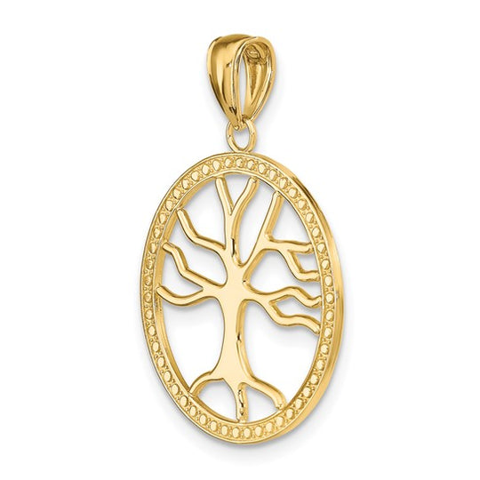 Large Tree of Life Pendant in Round Frame in 10K Yellow Gold