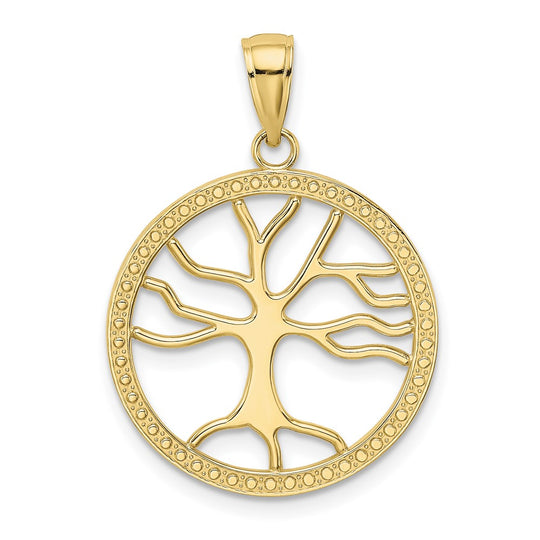 Large Tree of Life Pendant in Round Frame in 10K Yellow Gold