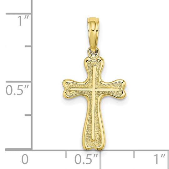 10K Textured Heart Edge Design Cross Pendant