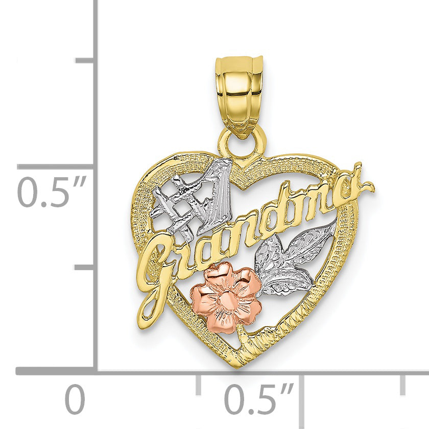Dije "ABUELA" en Corazón en Oro de 10K Bicolor con Rodio Blanco