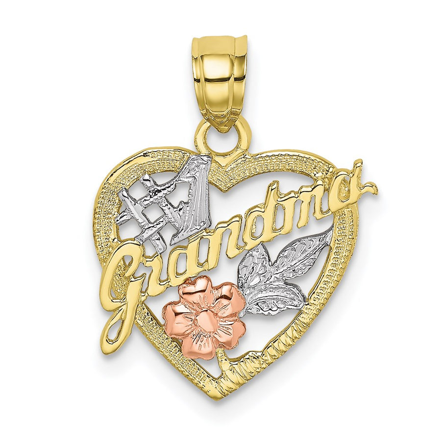 Dije "ABUELA" en Corazón en Oro de 10K Bicolor con Rodio Blanco