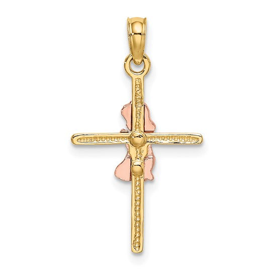 10K Two-Tone Girl on a Cross 2-D Pendant