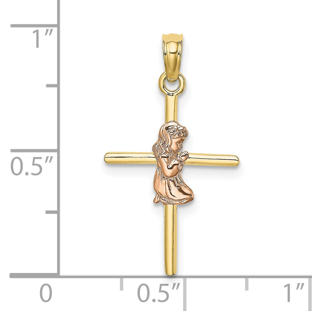 10K Two-Tone Girl on a Cross 2-D Pendant