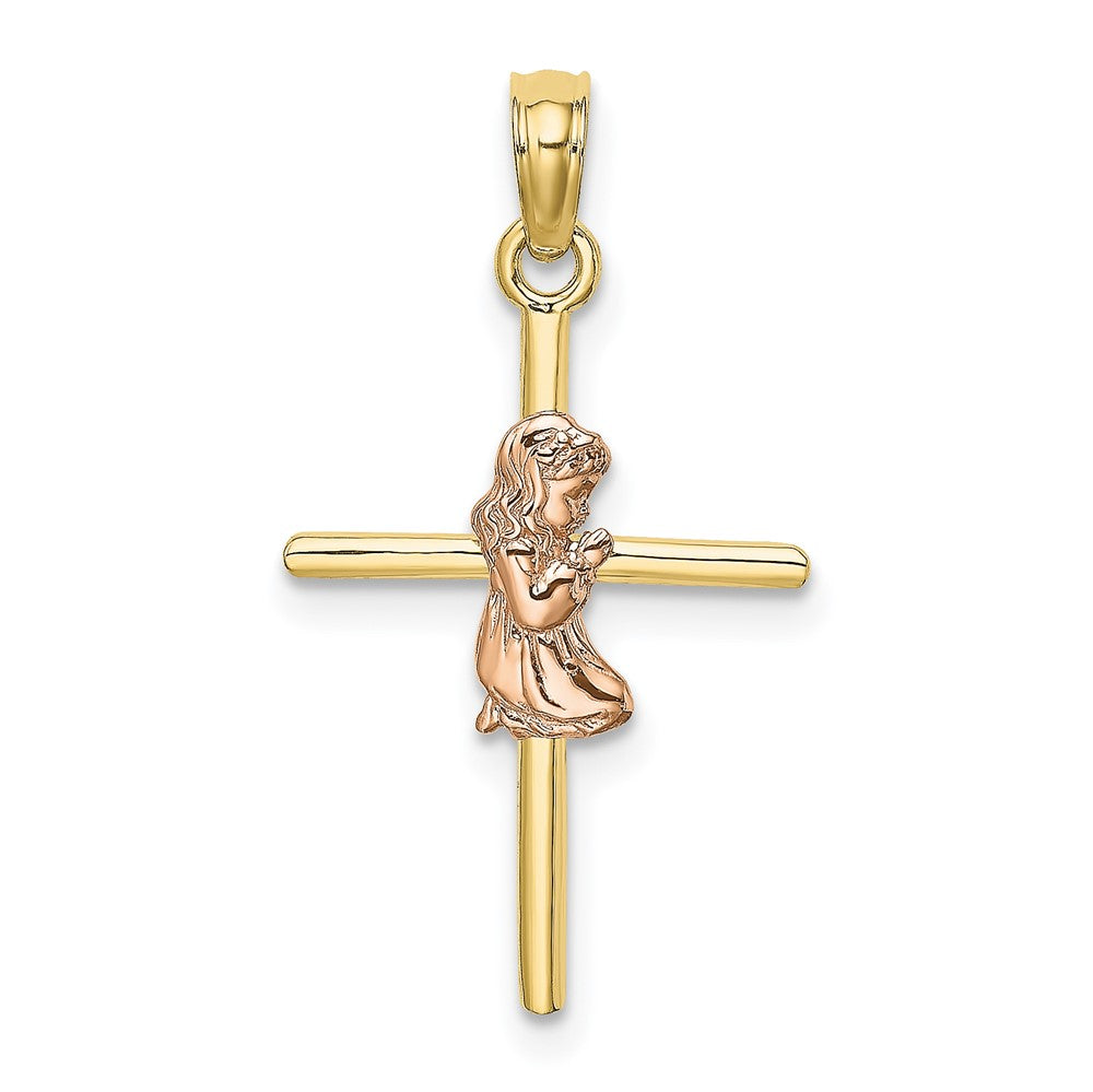 10K Two-Tone Girl on a Cross 2-D Pendant