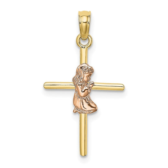 10K Two-Tone Girl on a Cross 2-D Pendant